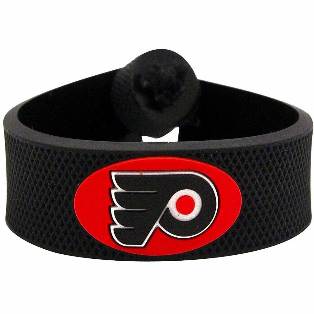 NHL Philadelphia Flyers Adjustable Black Rubber Hockey Puck Bracelet Gamewear